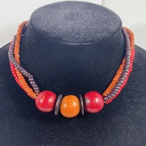 Vintage chunky wood bead necklace